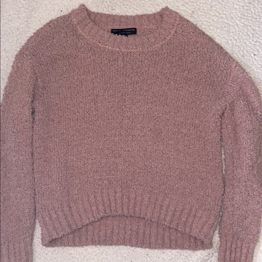 Sanctuary Pink Crew Neck Sweater with Relaxed Fit and Knitted Texture